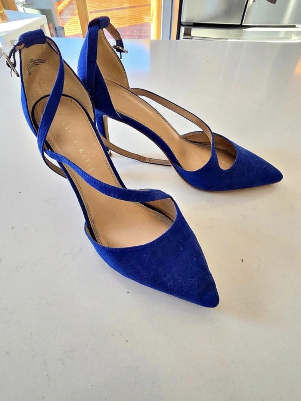 Pointed Toe Ankle Strap Heels in Blue